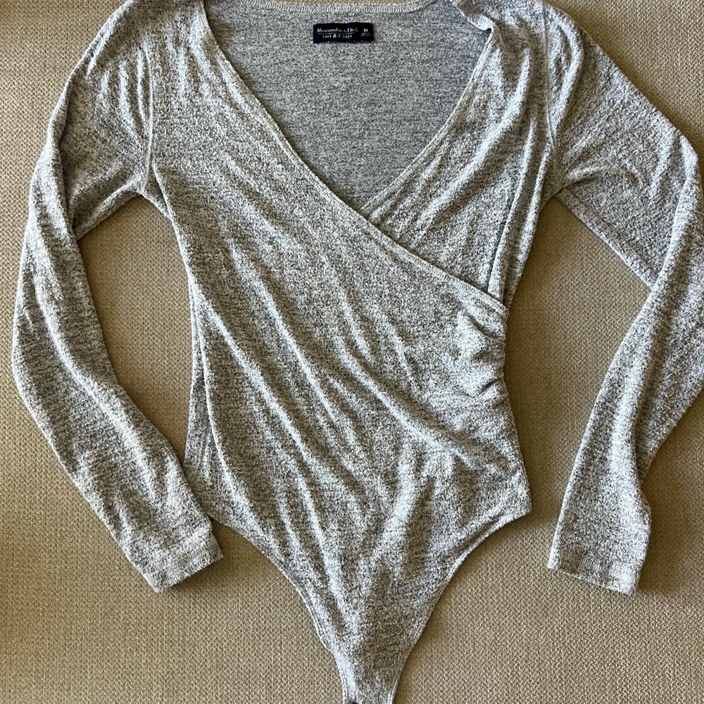 Abercrombie & Fitch Heather Gray Wrap Bodysuit